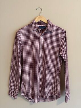 Ralph Lauren Burgundy and White Gingham Button-Down Shirt